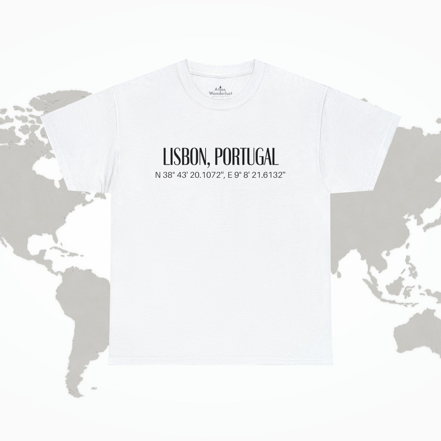 Lisbon, Portugal Coordinates T-Shirt, Modern Travel Tee