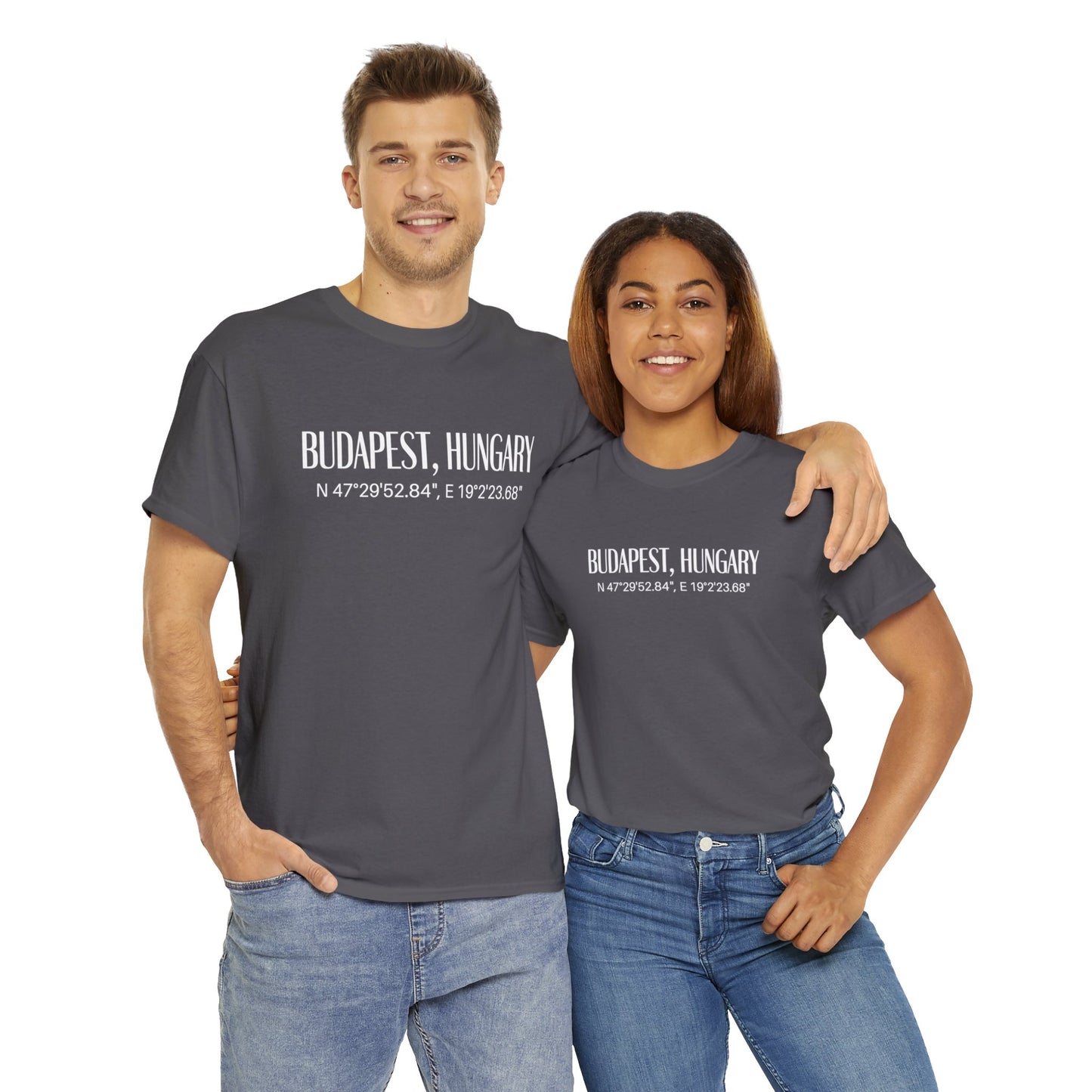Budapest Hungary Coordinates T-Shirt, Modern Travel Tee