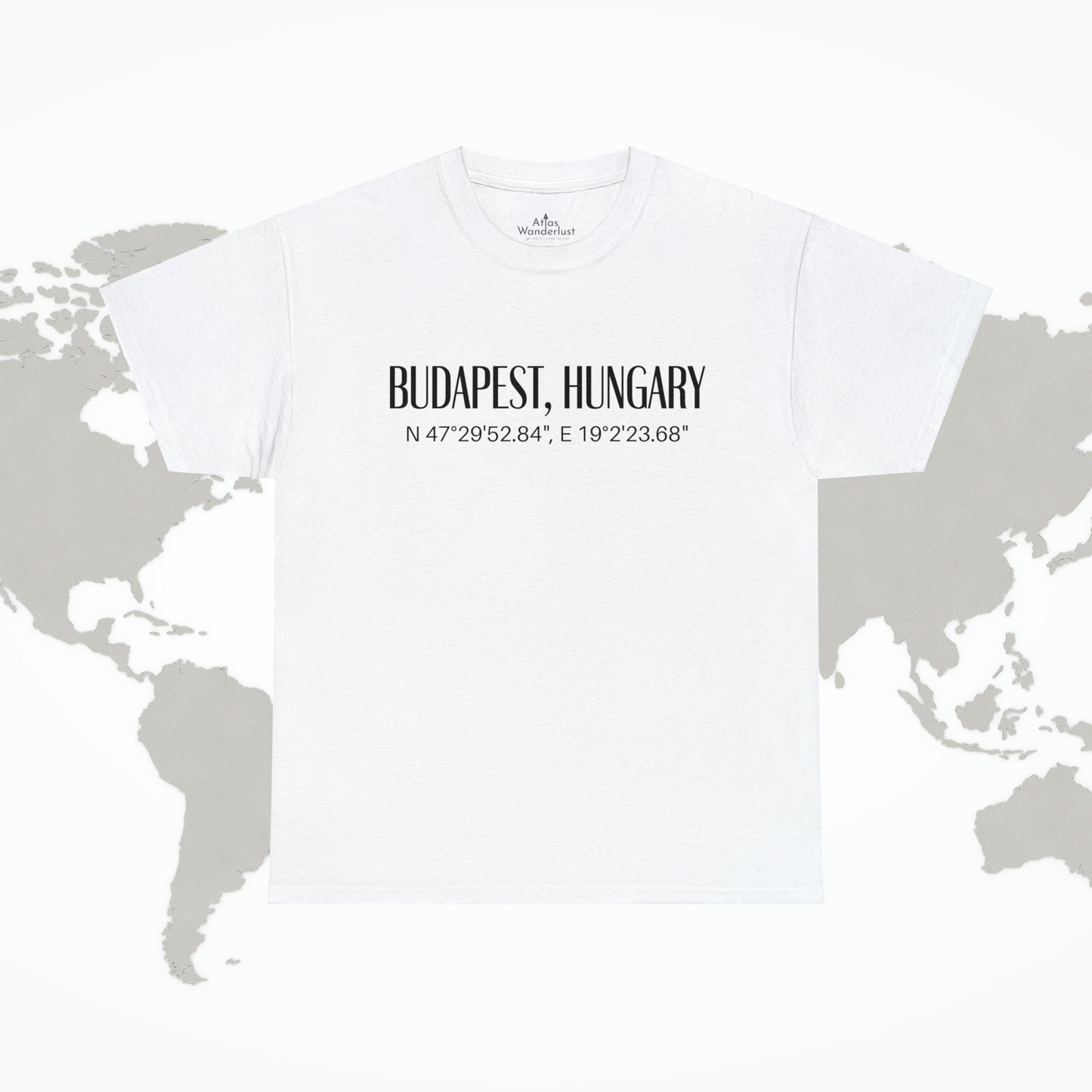 Budapest Hungary Coordinates T-Shirt, Modern Travel Tee