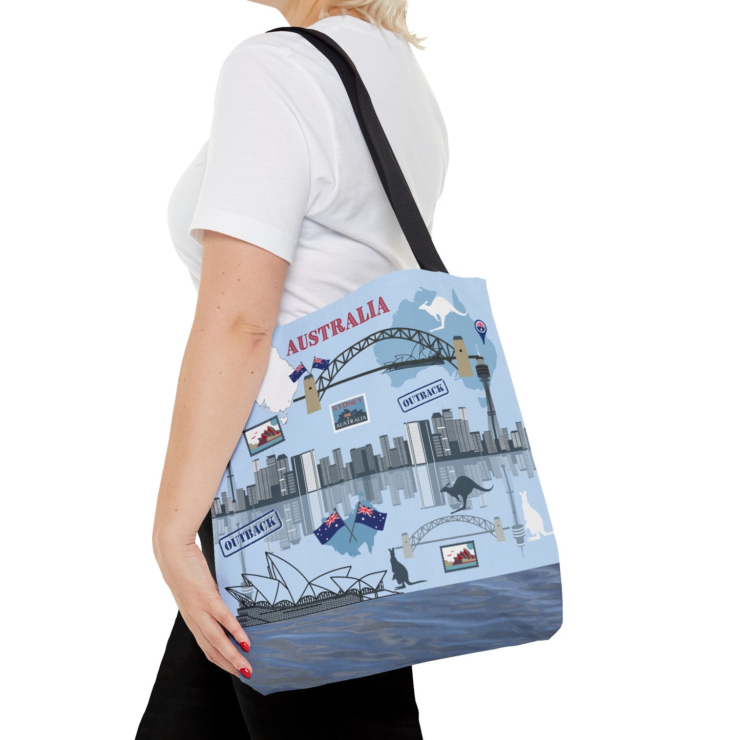 Australia Landmarks Tote Bag Sydney Opera House Kangaroos 3 Sizes