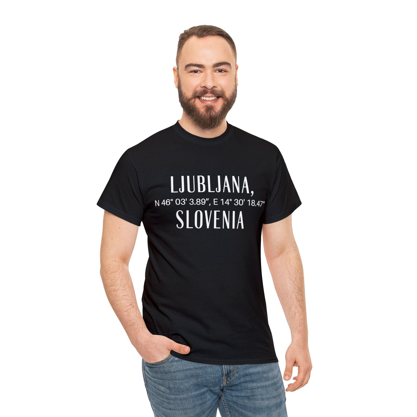 Ljubjana Slovenia Coordinates Tee, Modern Travel Tee