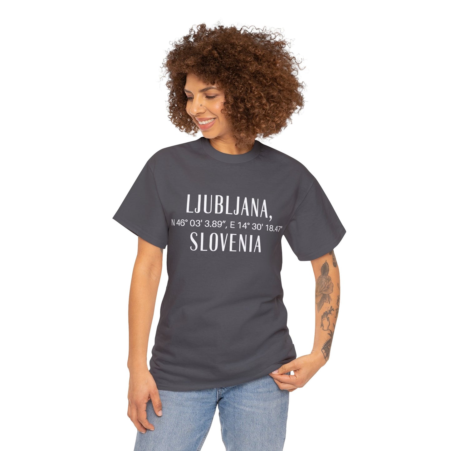 Ljubjana Slovenia Coordinates Tee, Modern Travel Tee