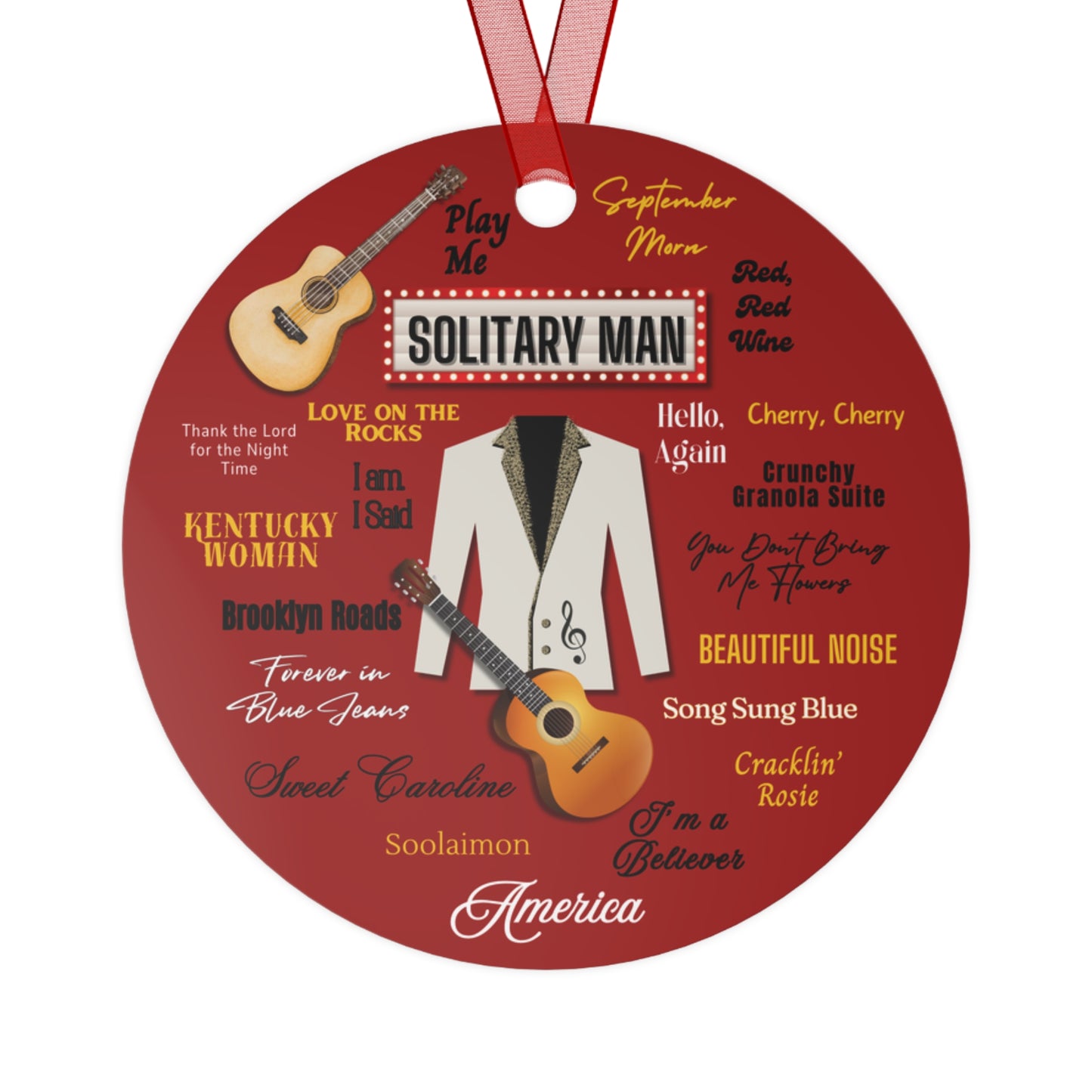 Solitary Man Ornament | Beaded Jacket Guitar Fan Gift | Tribute Keepsake