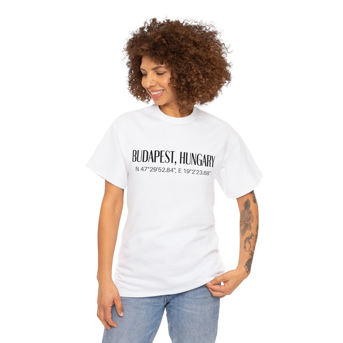 Budapest Hungary Coordinates T-Shirt, Modern Travel Tee