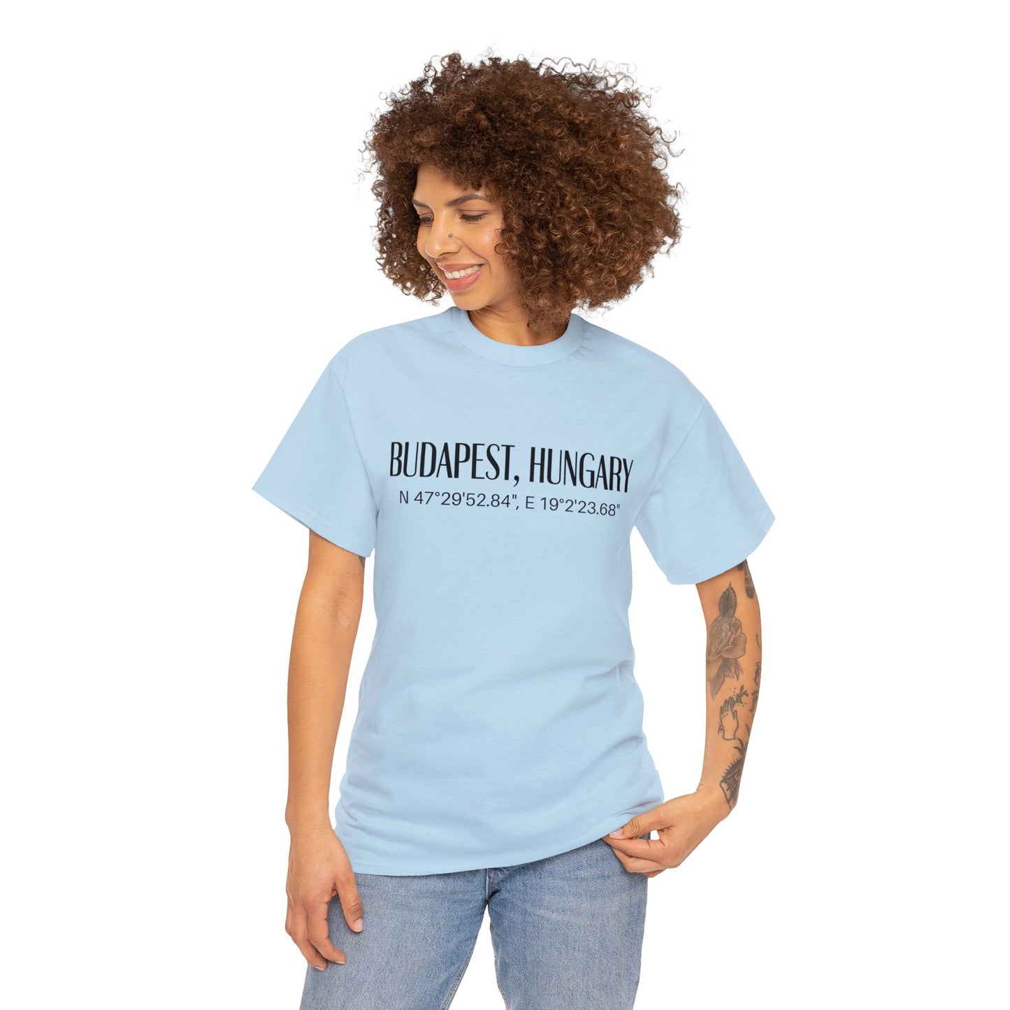 Budapest Hungary Coordinates T-Shirt, Modern Travel Tee