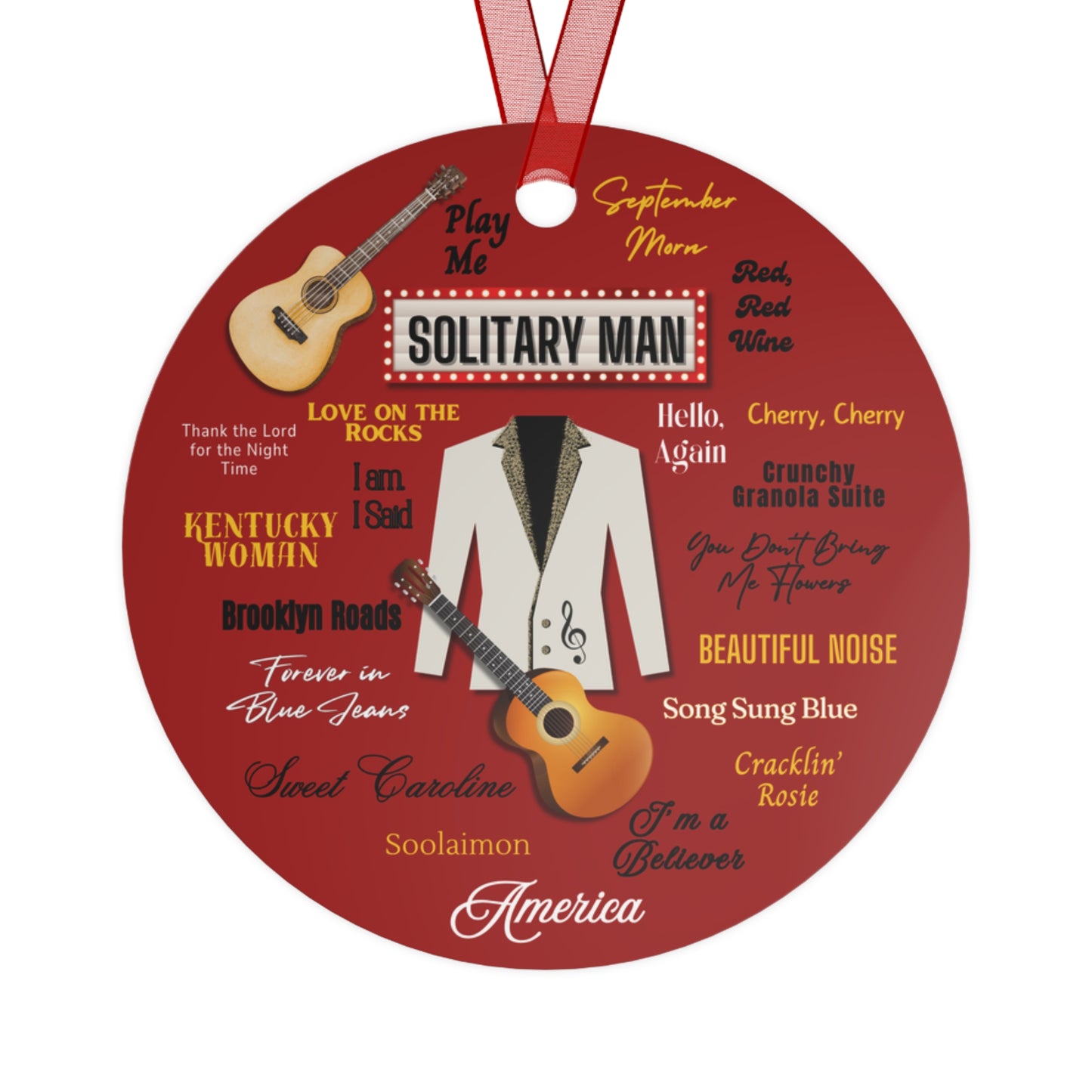 Solitary Man Ornament | Beaded Jacket Guitar Fan Gift | Tribute Keepsake