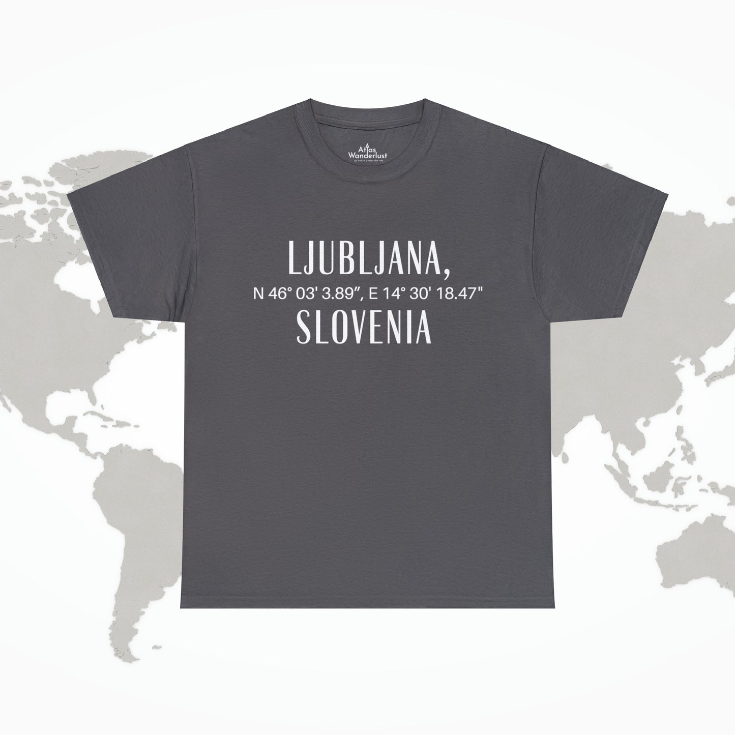 Ljubjana Slovenia Coordinates Tee, Modern Travel Tee