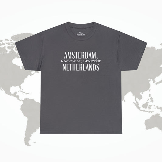 Amsterdam Netherlands Coordinates T-Shirt, Modern Holland Tee