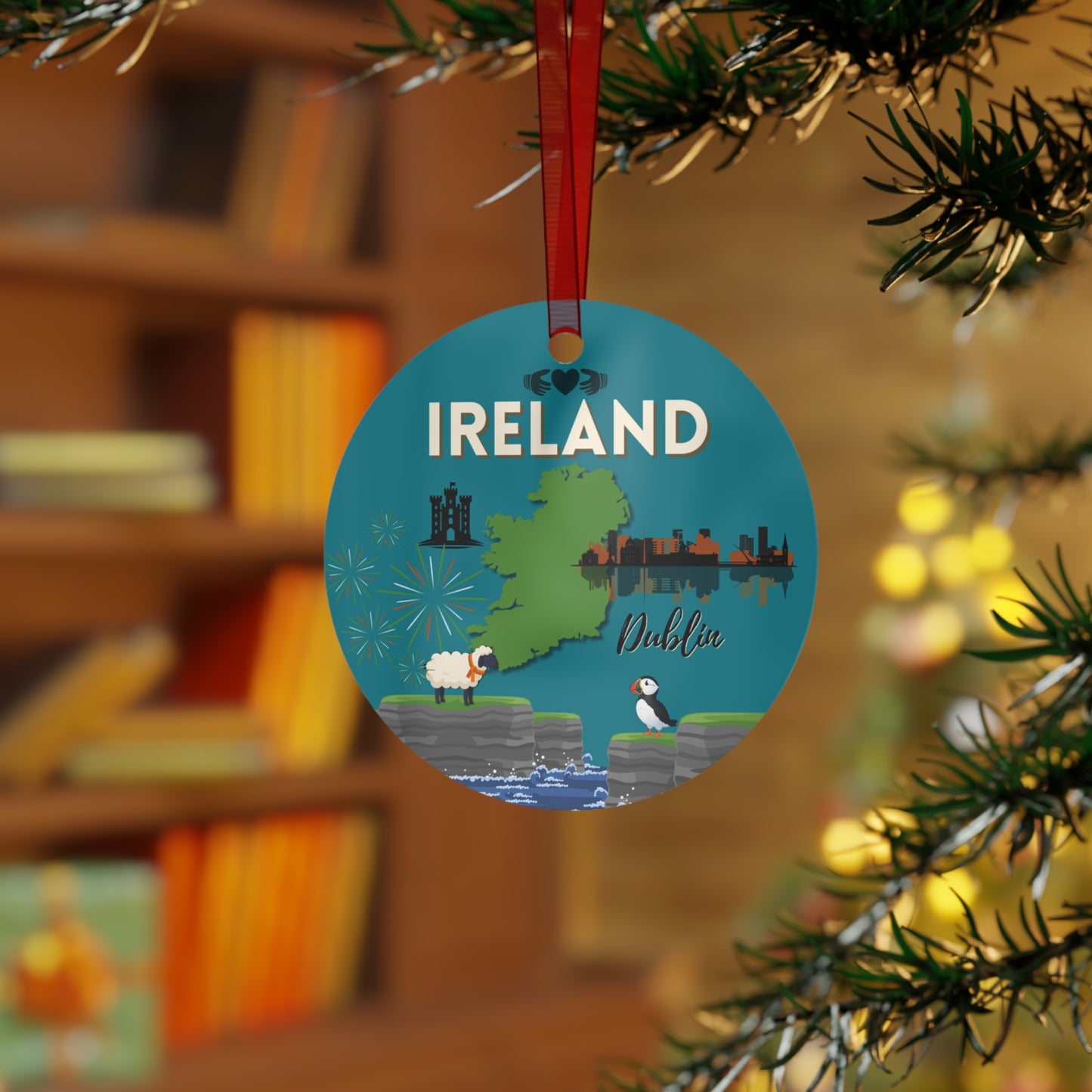 Ireland Travel Ornament – Cliffs of Moher, Puffin, & Dublin Skyline