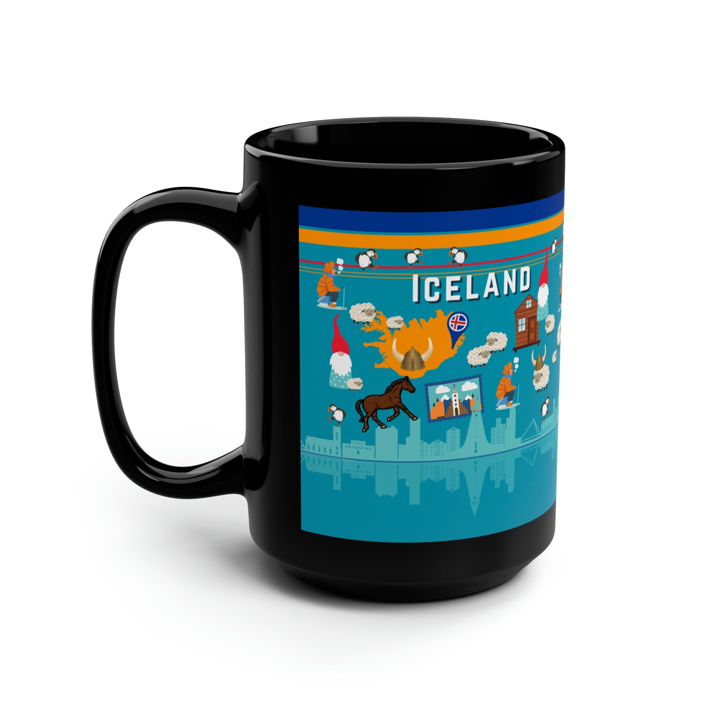 Iceland Mug Vikings Puffins Large 15 oz