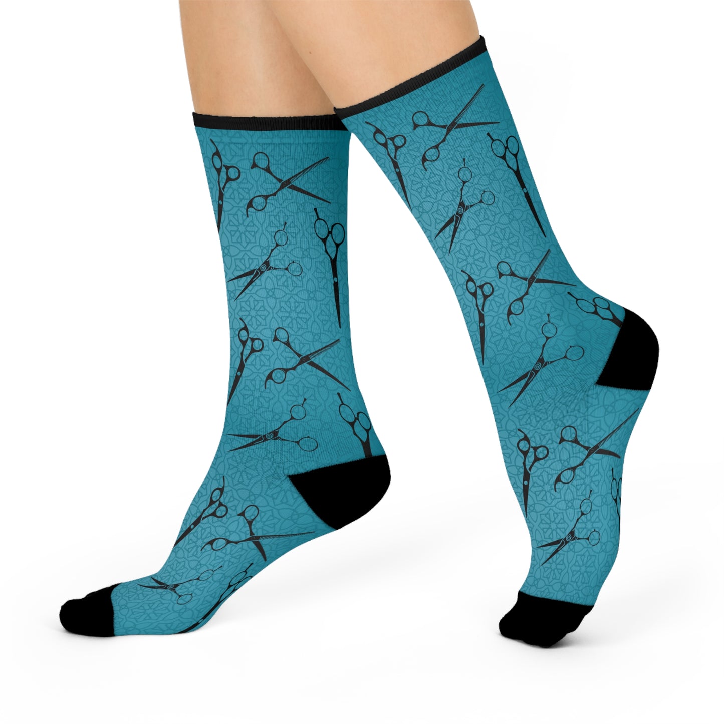 Hair Dresser Socks | Unisex One Size Mid-Calf Crew | Stretchy Comfortable | Vintage Scissors
