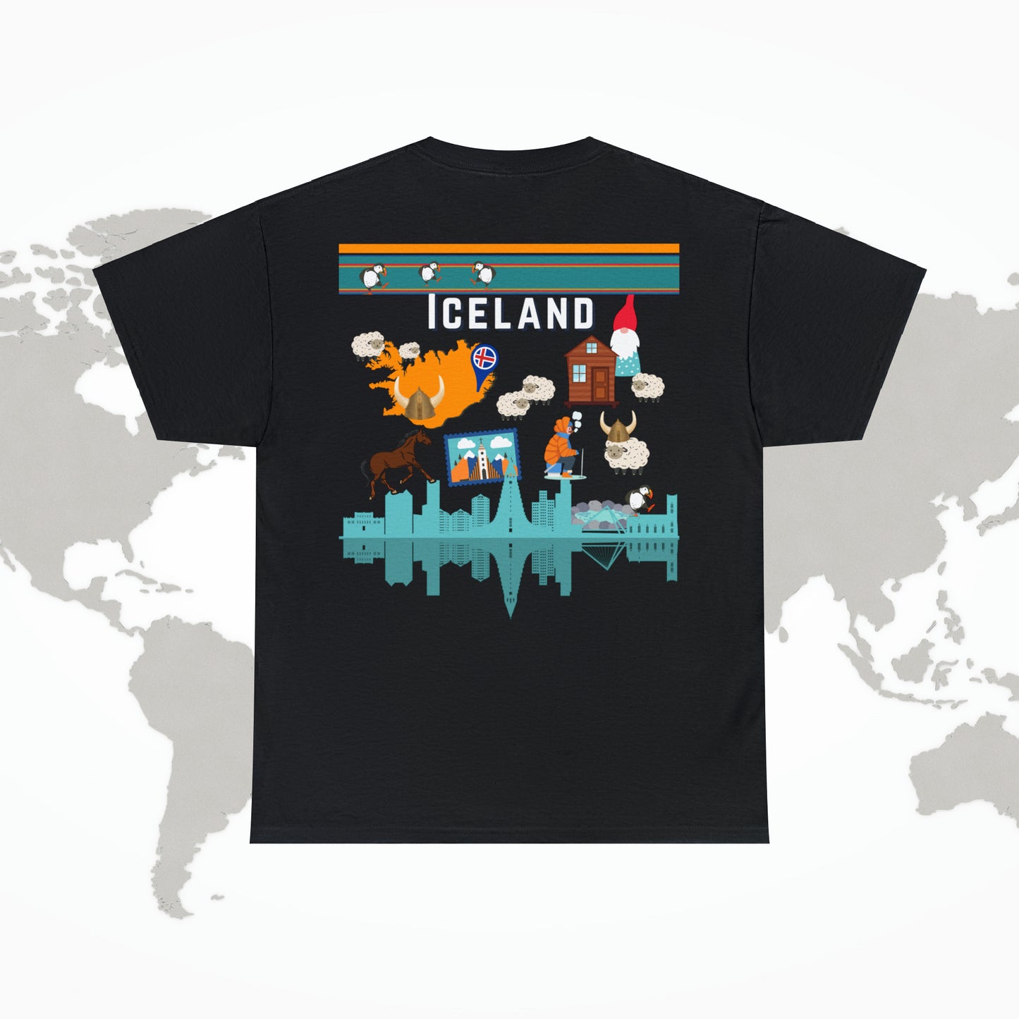 Iceland T-Shirt, 2-Sided Travel Tee Puffins Viking