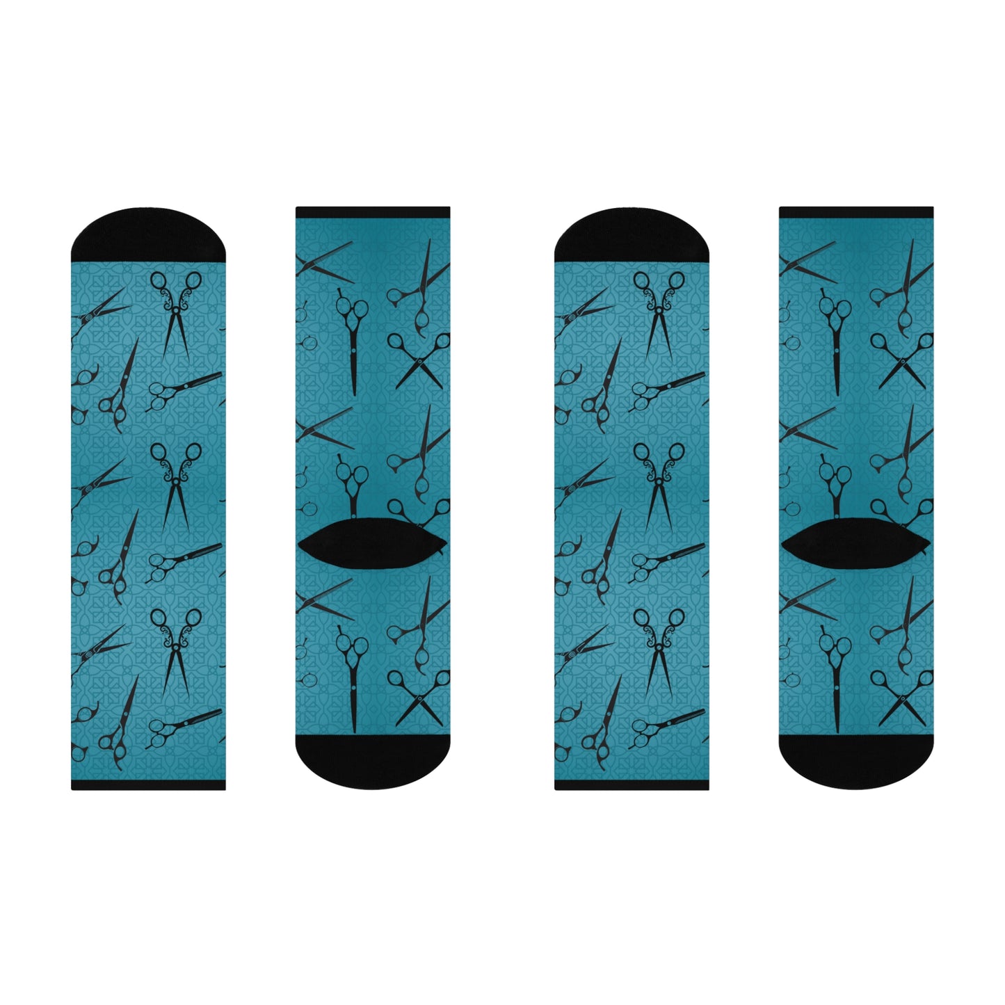 Hair Dresser Socks | Unisex One Size Mid-Calf Crew | Stretchy Comfortable | Vintage Scissors