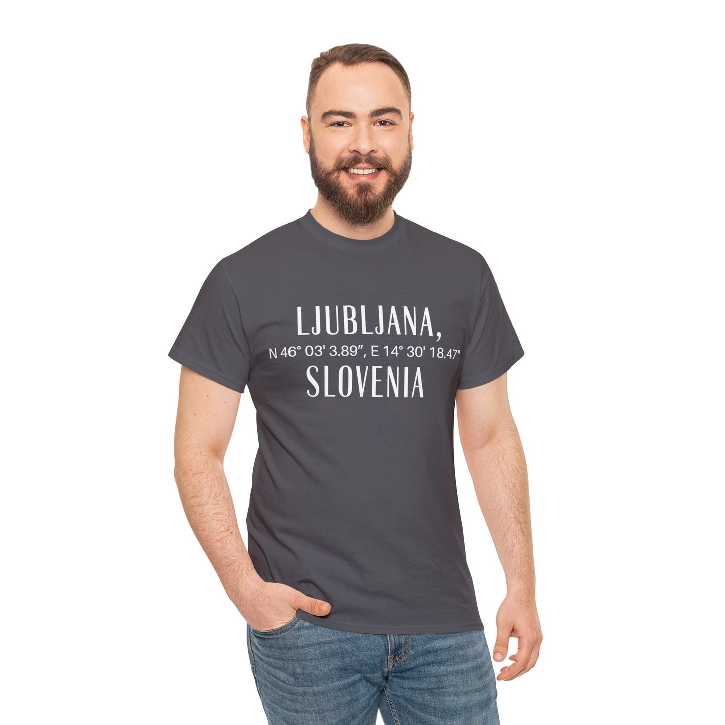Ljubjana Slovenia Coordinates Tee, Modern Travel Tee