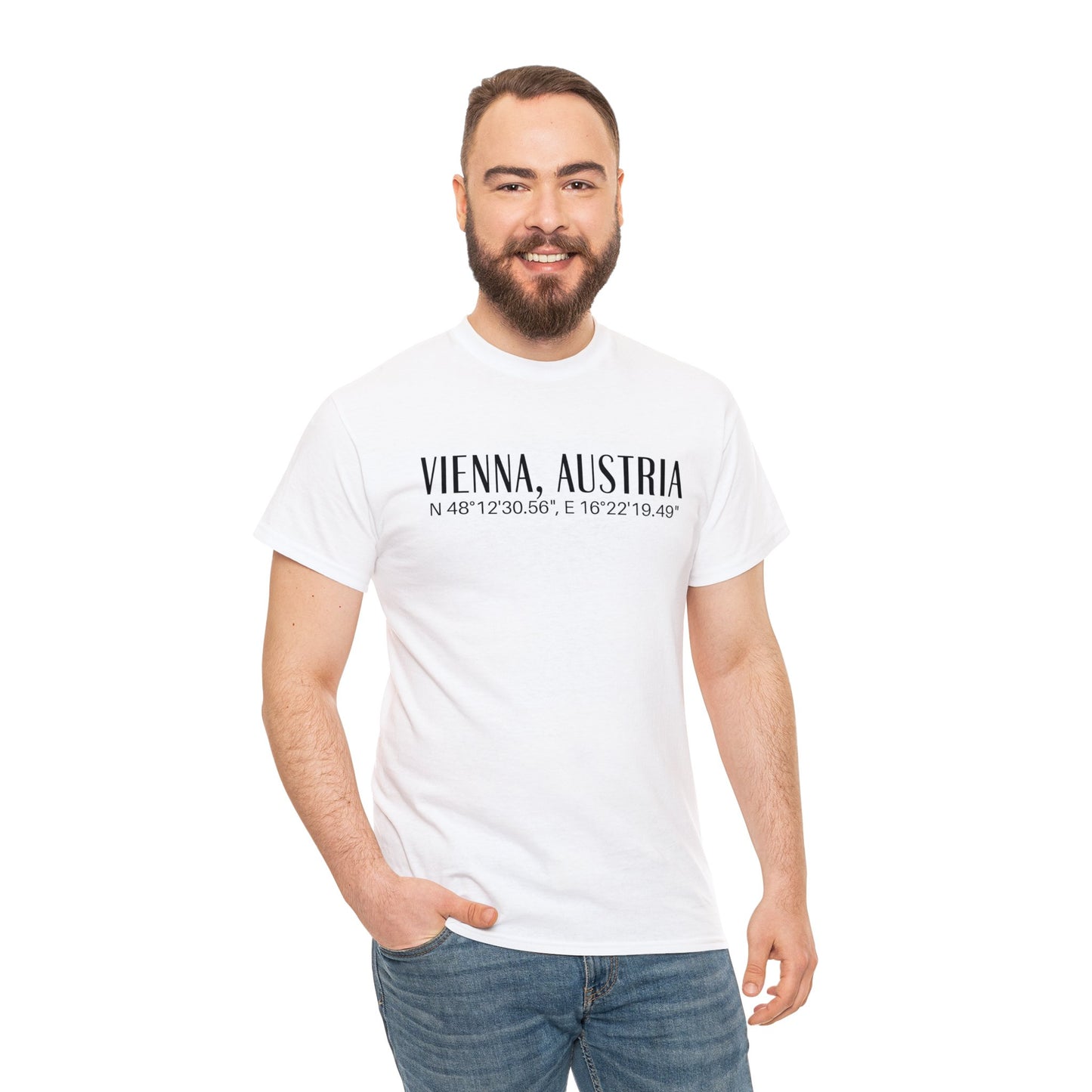 Vienna, Austria Coordinates T-Shirt, Modern Travel Tee