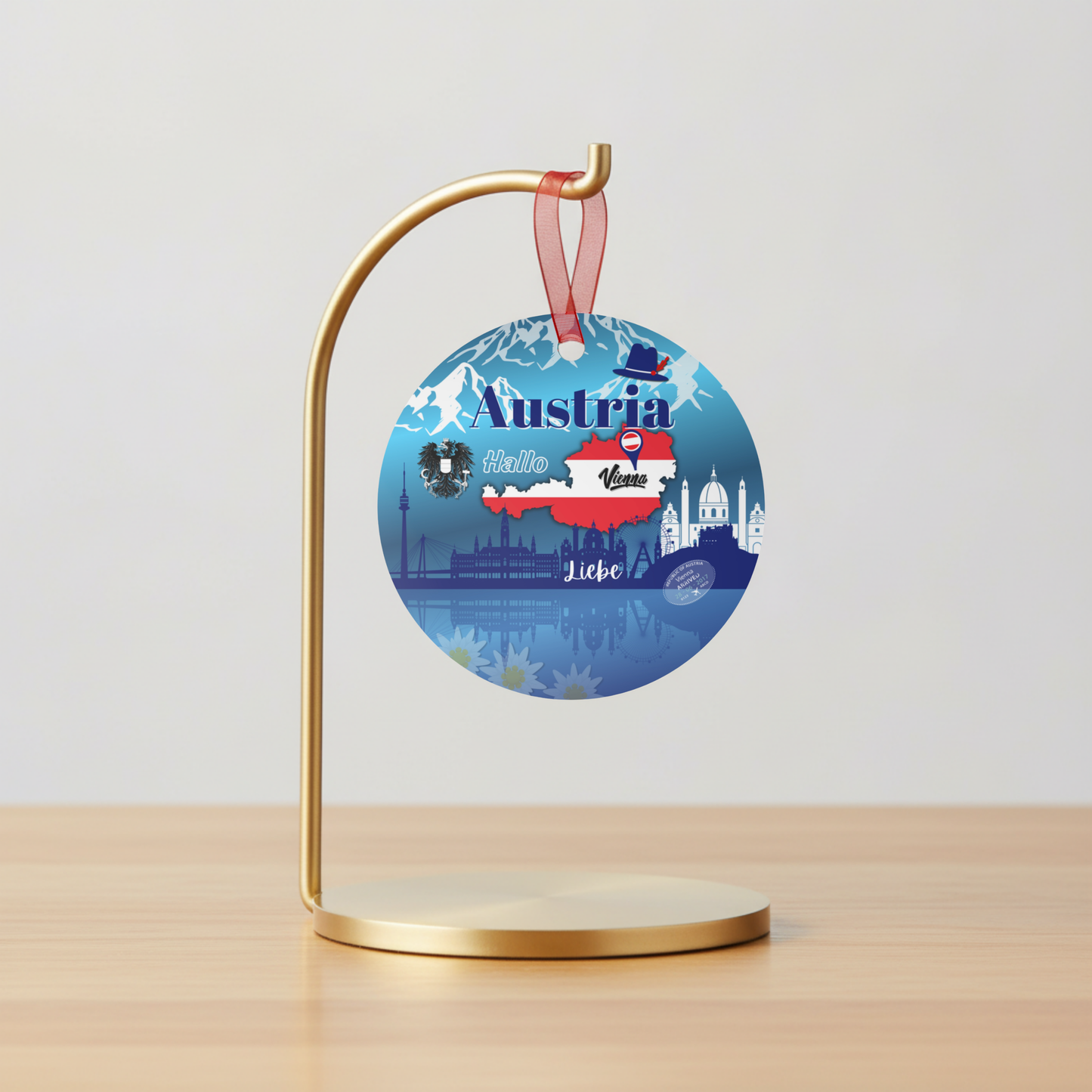 Austria Ornament | Double Sided Travel-Inspired Christmas Keepsake Gift | Wien Vienna Alps