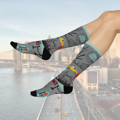 NYC travel socks modern skyline taxi