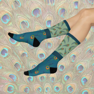 Peacock Socks Feathers Unisex Adult Stretchy Mid Calf Original