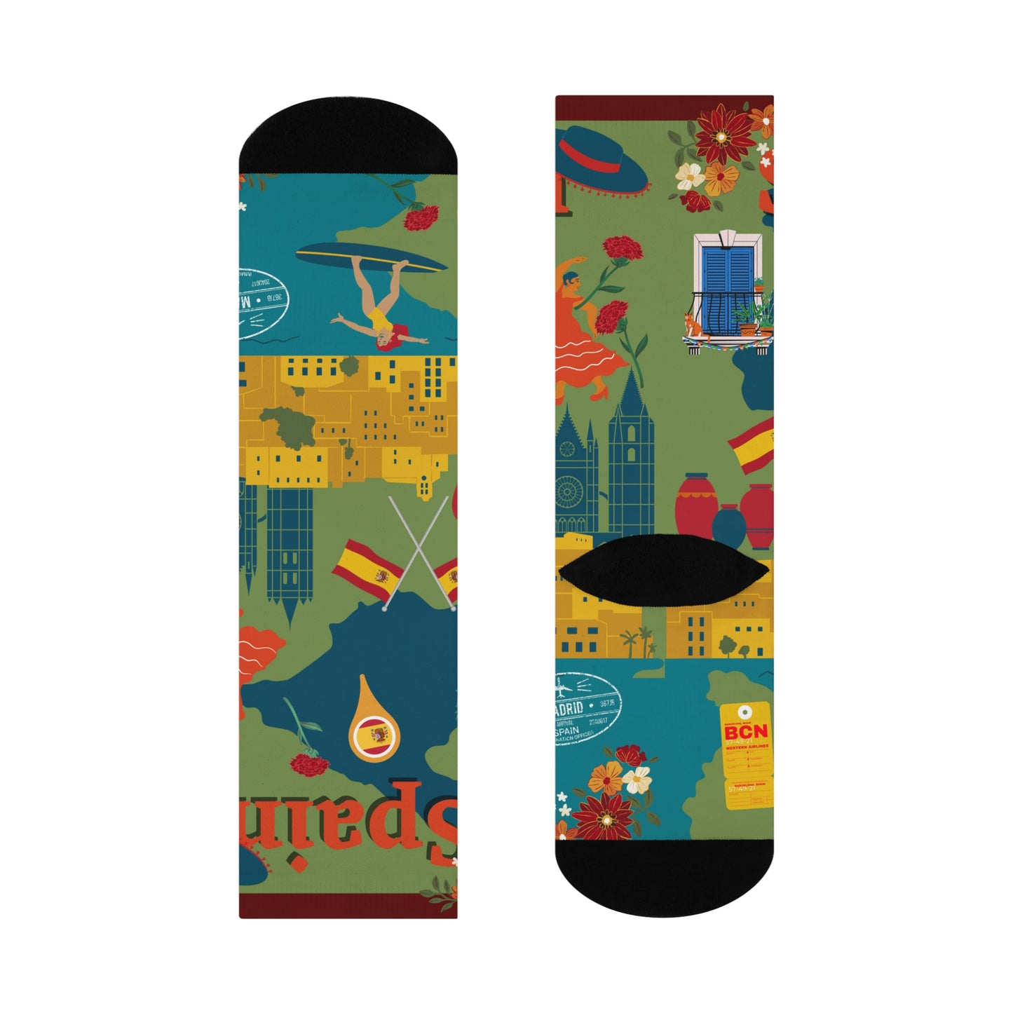 Spain Socks Barcelona Beaches Unisex Adult Stretchy Mid Calf Original