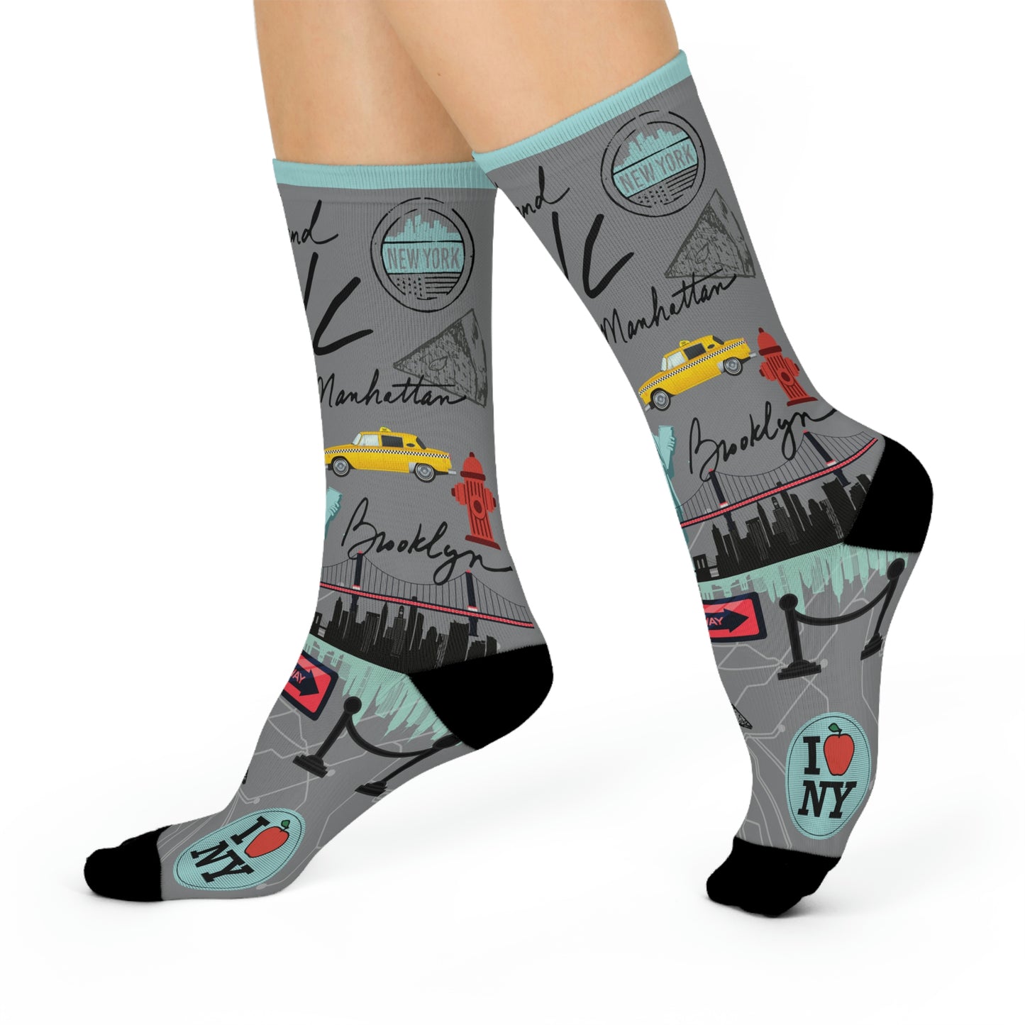 NYC Socks Aqua Map Lady Liberty Unisex Adult Stretchy