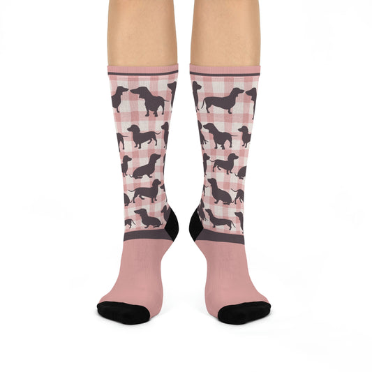 Dachshund Socks Gingham Unisex Adult Stretchy Mid Calf Original