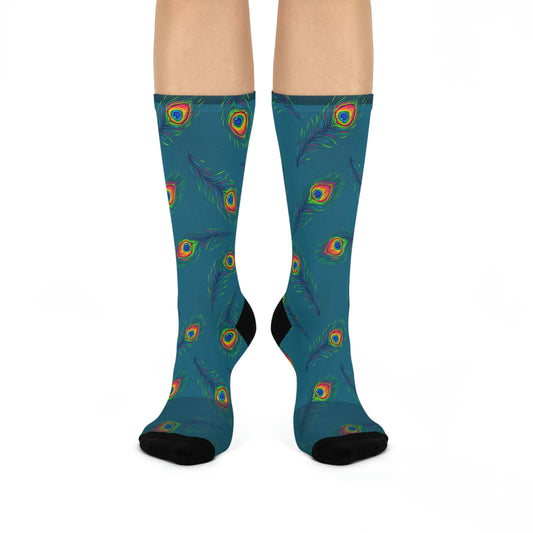 Peacock Socks Paisley Unisex Adult Stretchy Mid Calf Original