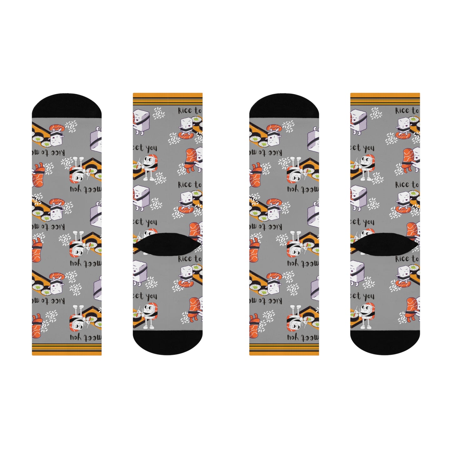 Sushi "Rice To Meet You" Socks Food Pun Unisex Adult Stretchy Mid Calf Original