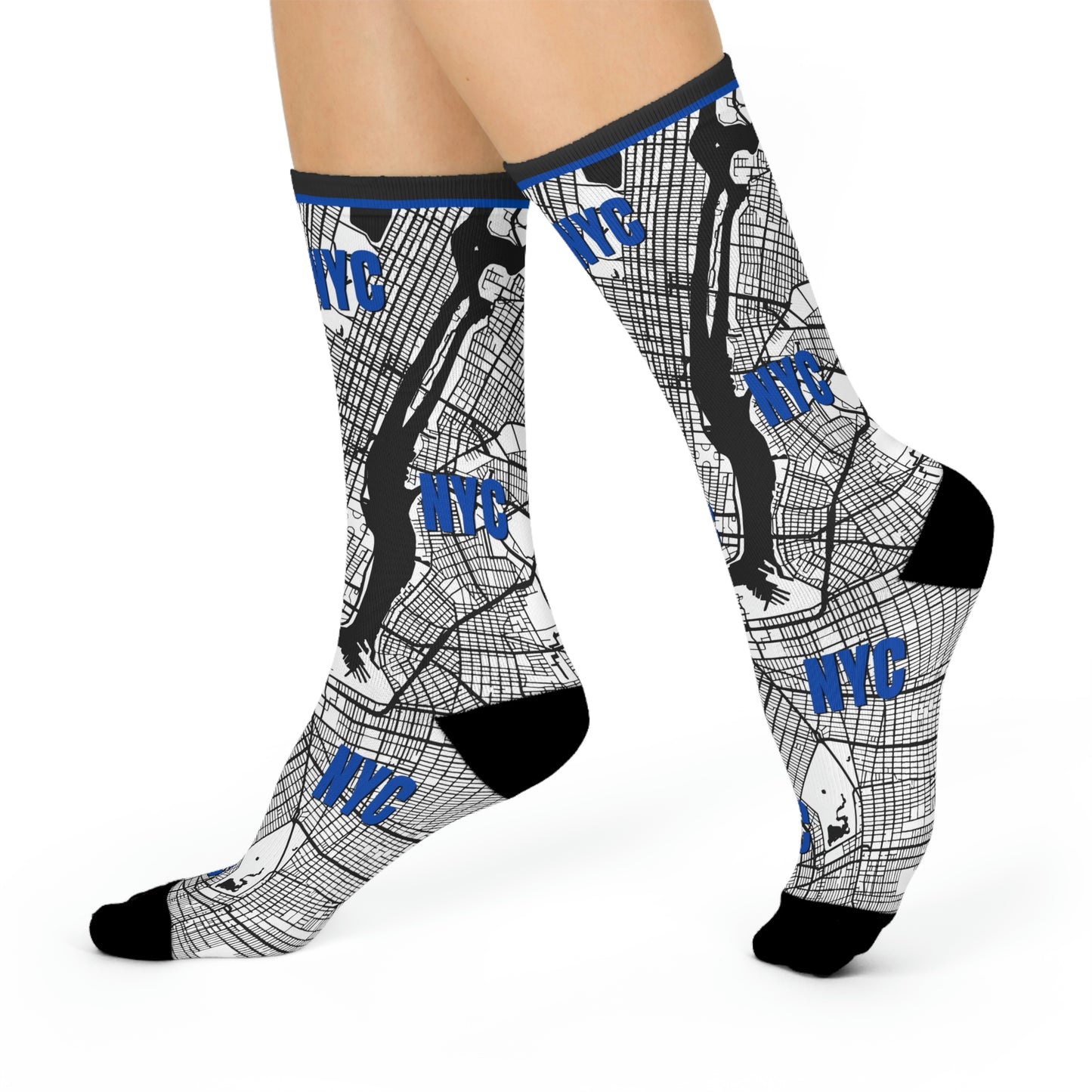 NYC Socks Blue Map Wall Street Unisex Adult Stretchy Mid Calf