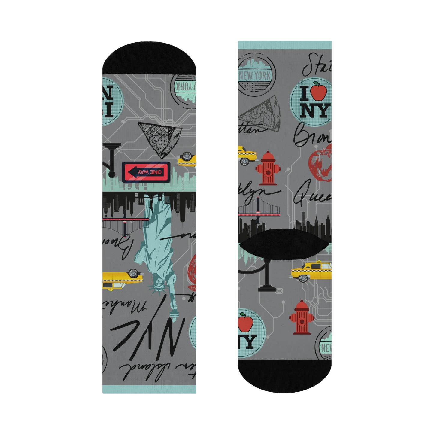 NYC Socks Aqua Map Lady Liberty Unisex Adult Stretchy