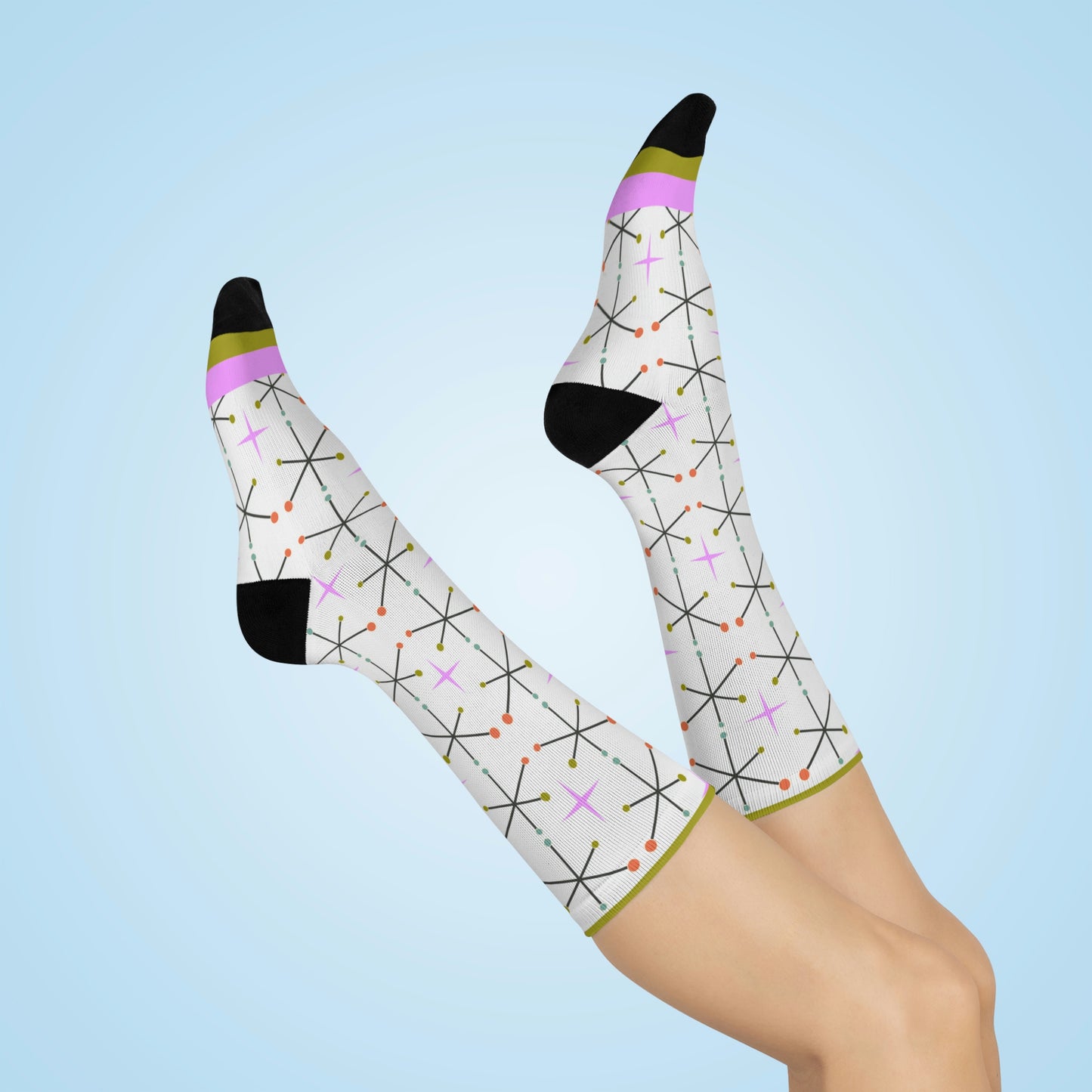 Vintage Starburst Socks Motif Unisex Adult Stretchy Mid Calf Original