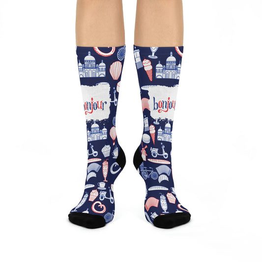 France Socks Bon Jour Unisex Adult Stretchy Mid Calf Original