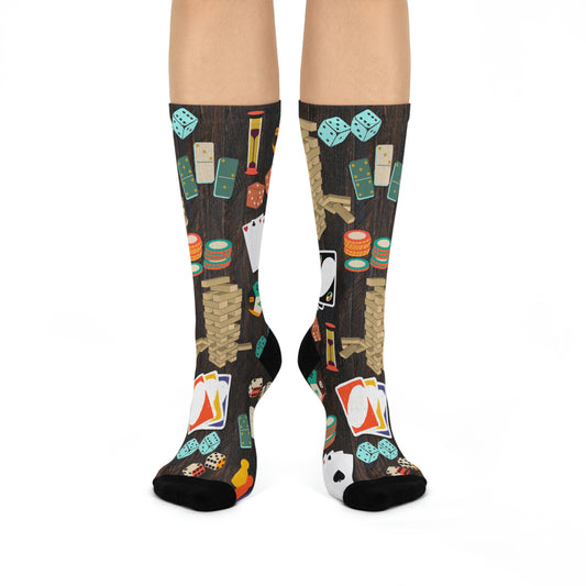 Family Game Night Socks Fun at Large! Unisex Adult Stretchy Mid Calf Original
