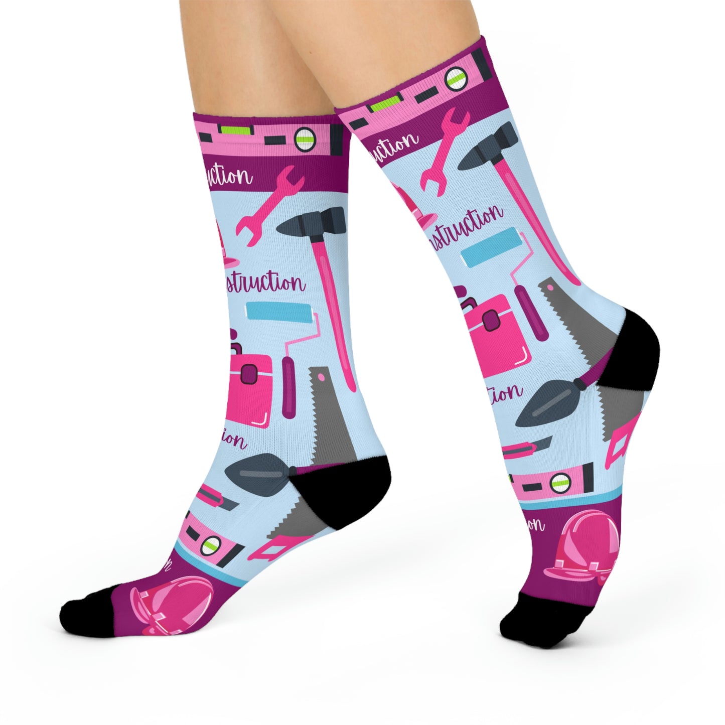 Construction Worker Socks Pink Unisex Adult Stretchy Mid Calf Original