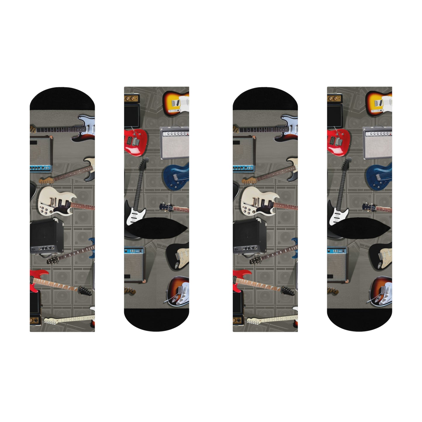 colorful arrangement of electric guitars with amps