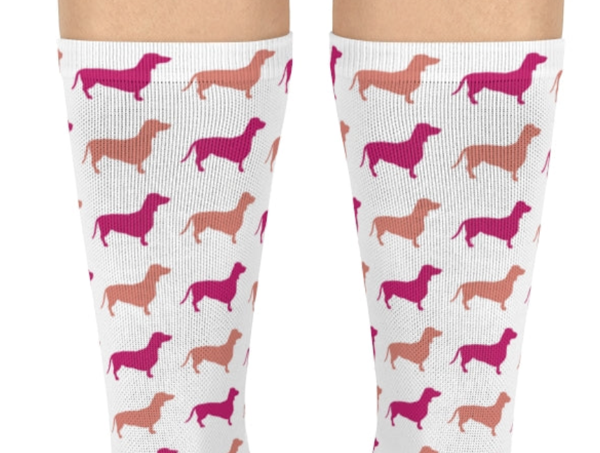 Dachshund Crew Socks! magenta and latte dachshund, great gift! modern, trendy, cute wiener dog socks! - The Dapper Dogg
