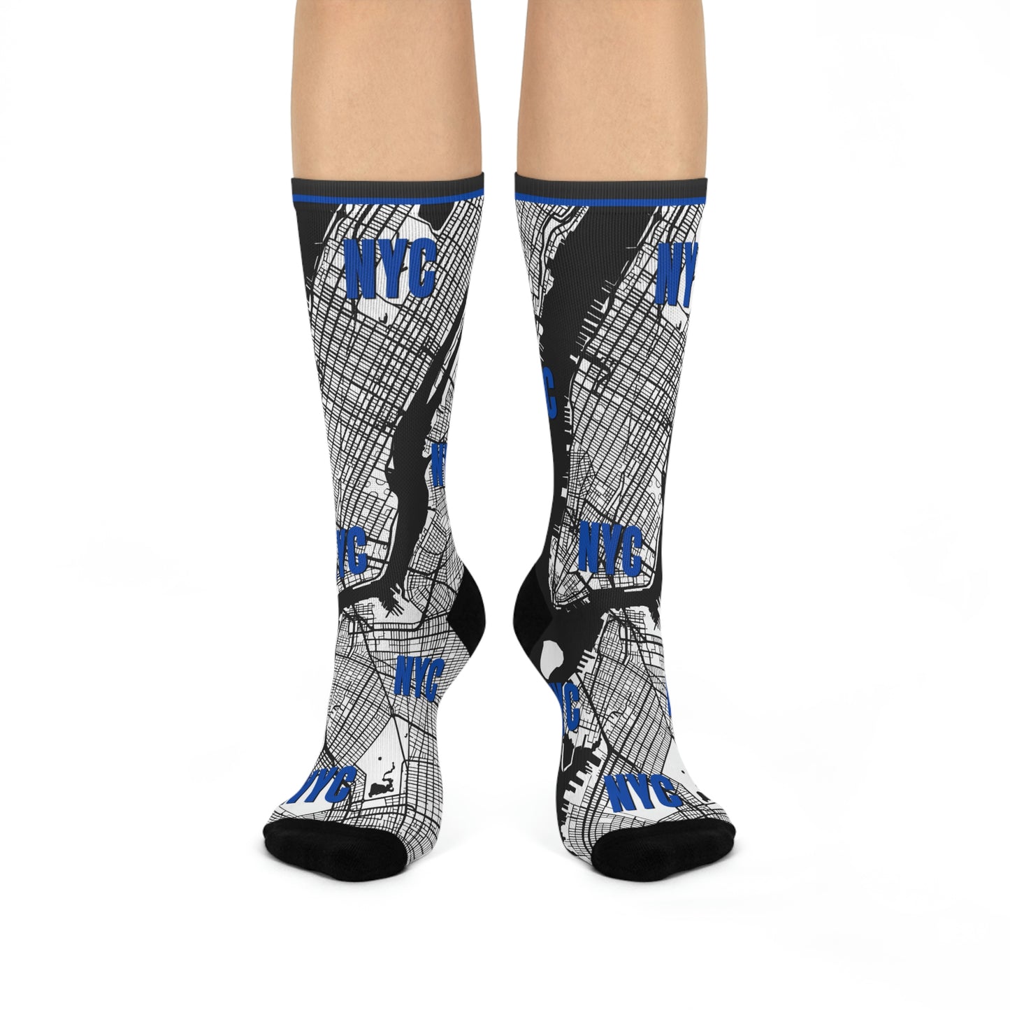 NYC Socks Blue Map Wall Street Unisex Adult Stretchy Mid Calf