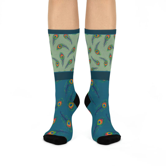 Peacock Socks Feathers Unisex Adult Stretchy Mid Calf Original