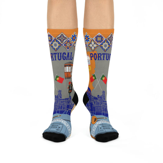 Portugal Socks Lisbon Skyline Unisex Adult Stretchy Mid Calf Original