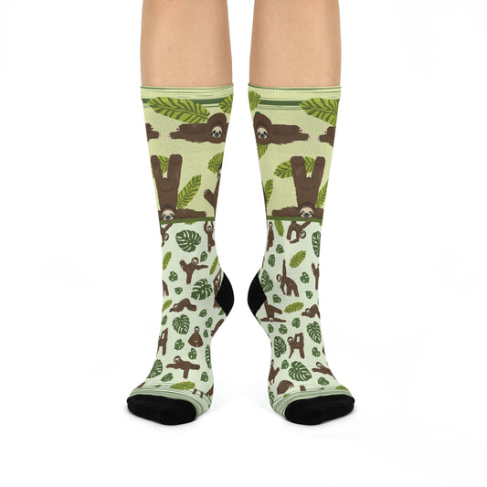 Sloths in Action= Slaction Socks! Unisex Adult Stretchy Mid Calf Original