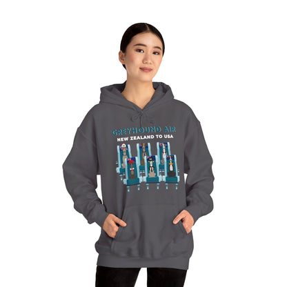 Greyhound Air Hooded Sweatshirt, New Zealand to USA Classic Fit, Original Design, Unisex