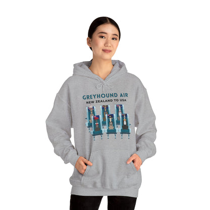 Greyhound Air Hooded Sweatshirt, New Zealand to USA Classic Fit, Original Design, Unisex