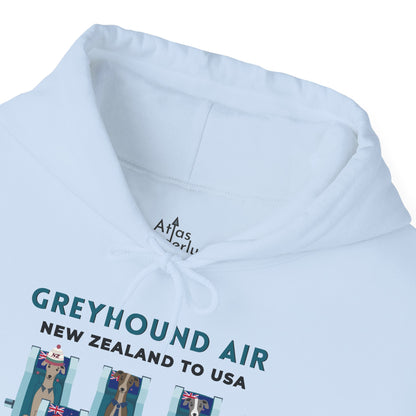 Greyhound Air Hooded Sweatshirt, New Zealand to USA Classic Fit, Original Design, Unisex