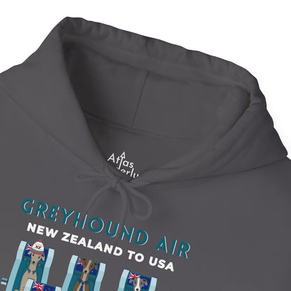 Greyhound Air Hooded Sweatshirt, New Zealand to USA Classic Fit, Original Design, Unisex