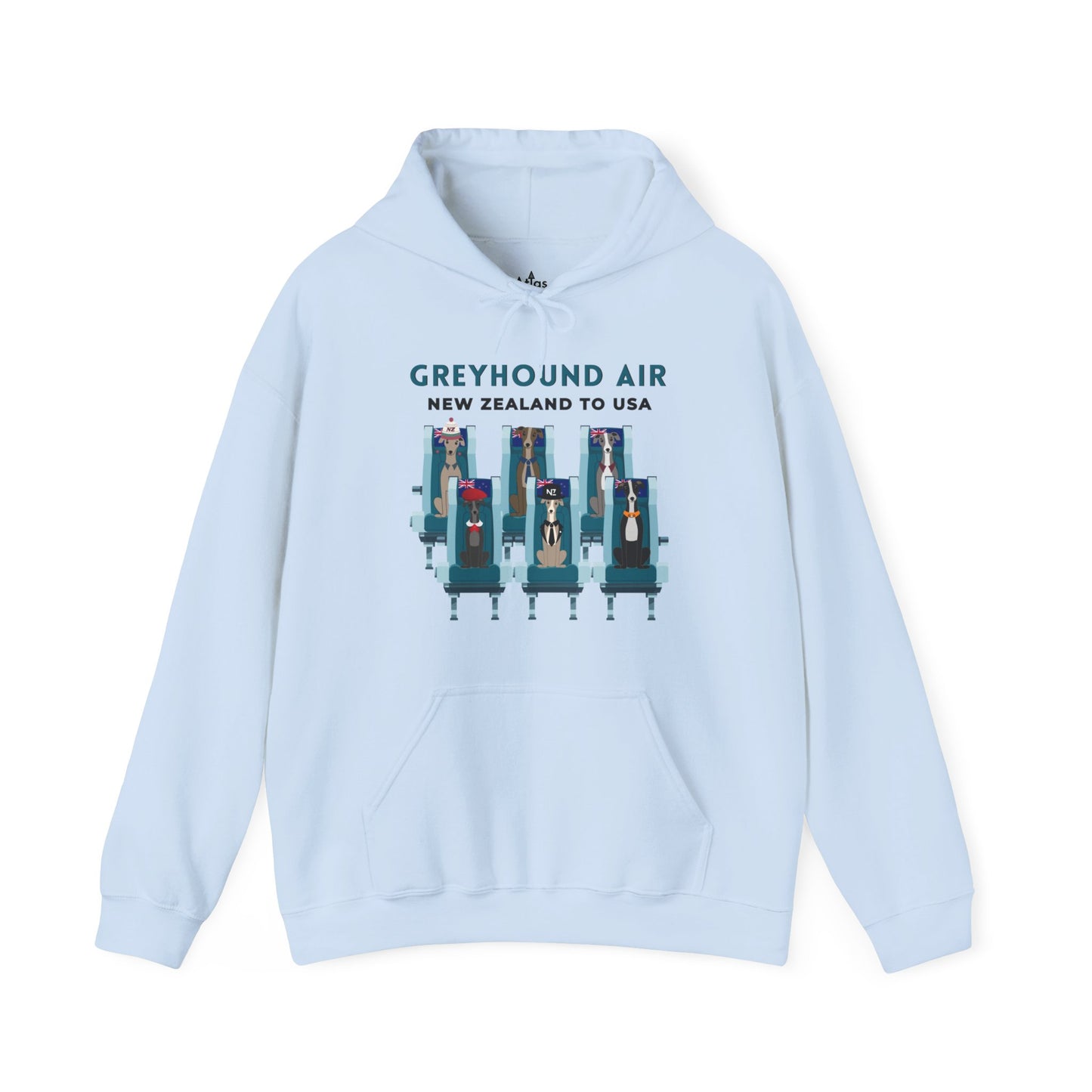 Greyhound Air Hooded Sweatshirt, New Zealand to USA Classic Fit, Original Design, Unisex