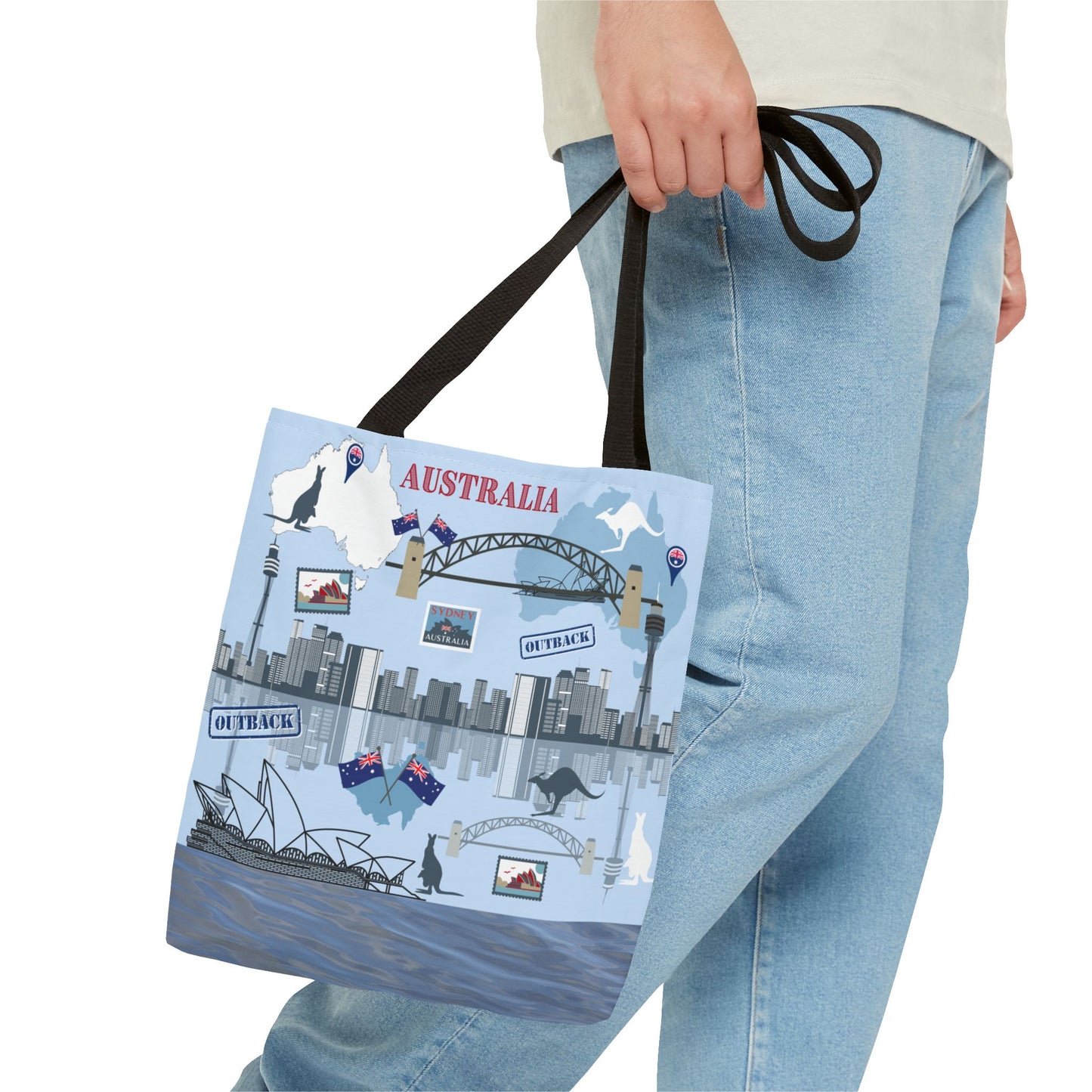 Australia Landmarks Tote Bag Sydney Opera House Kangaroos 3 Sizes