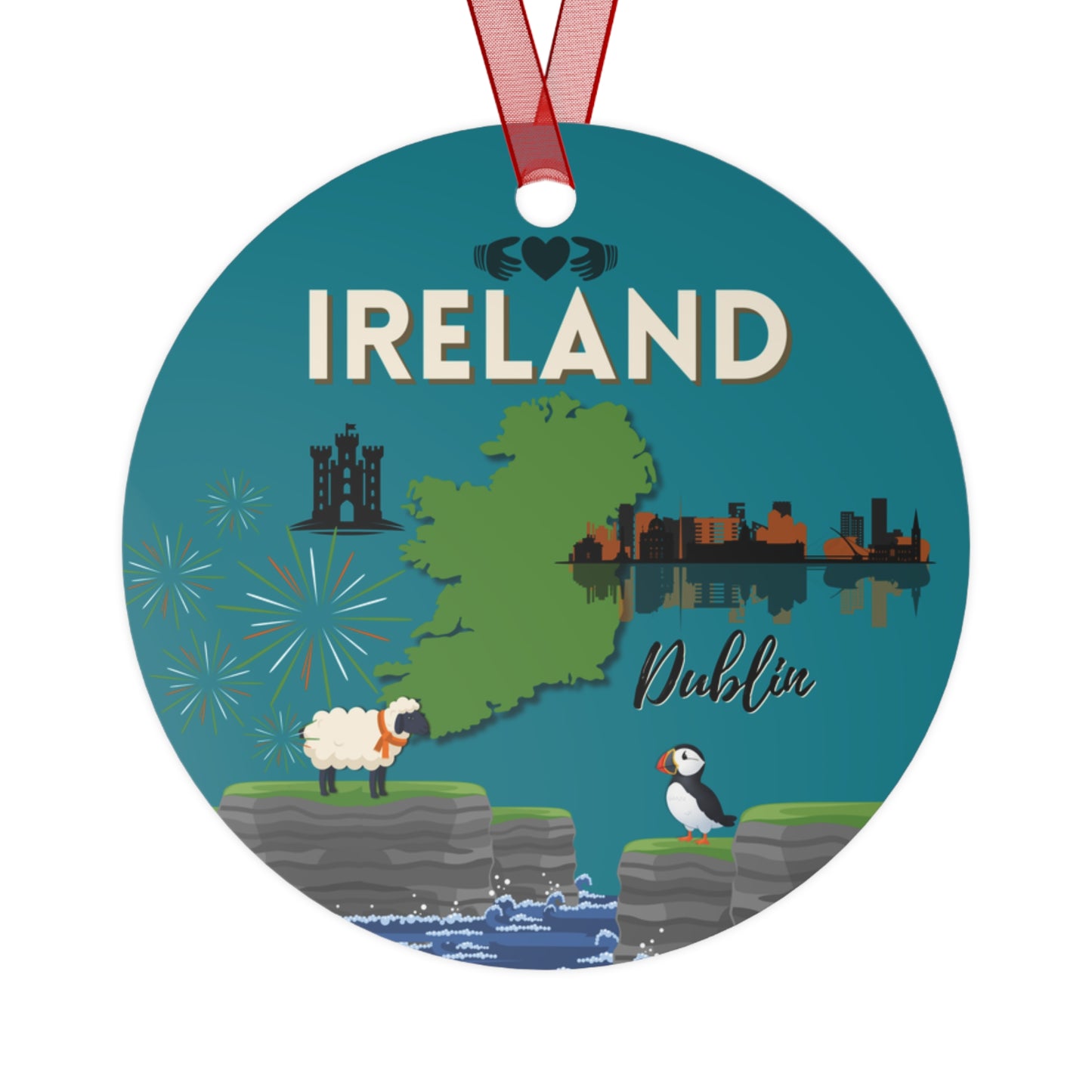 Ireland Travel Ornament – Cliffs of Moher, Puffin, & Dublin Skyline