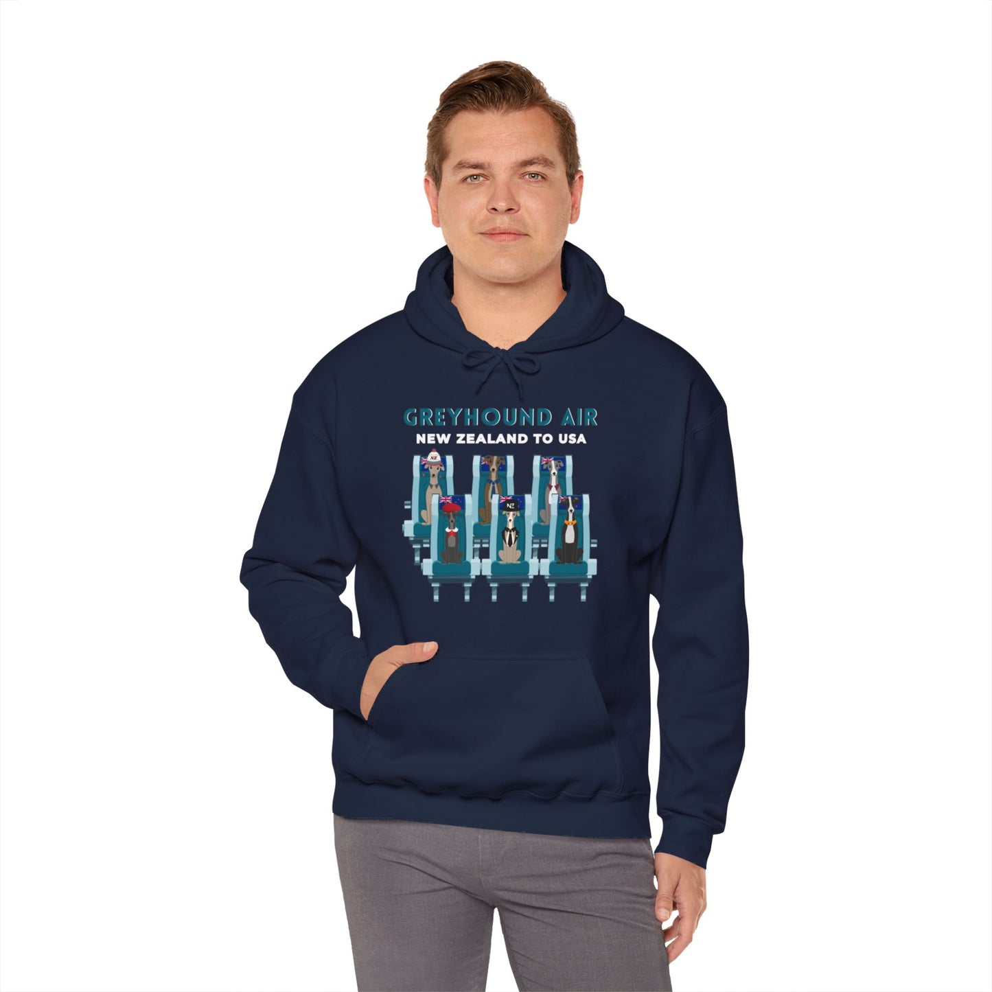 Greyhound Air Hooded Sweatshirt, New Zealand to USA Classic Fit, Original Design, Unisex