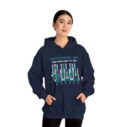 Greyhound Air Hooded Sweatshirt, New Zealand to USA Classic Fit, Original Design, Unisex