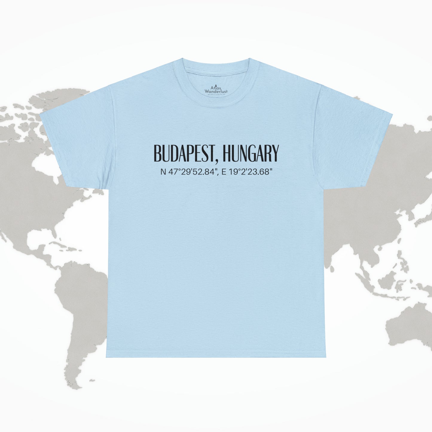 Budapest Hungary Coordinates T-Shirt, Modern Travel Tee