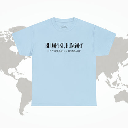 Budapest Hungary Coordinates T-Shirt, Modern Travel Tee